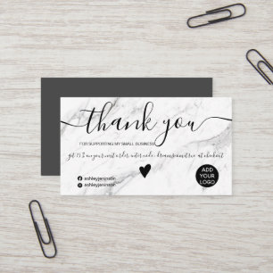 Modern black white marble order thank you business card