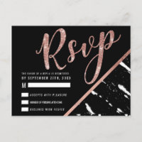 Modern Black White Marble Rose Gold Chic RSVP