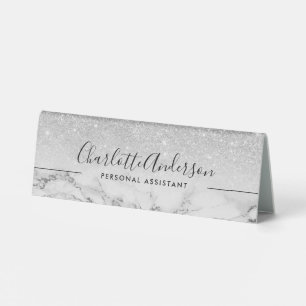 Modern black white marble silver glitter ombre