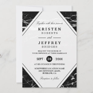 Modern Black White Marble Wedding Invitation