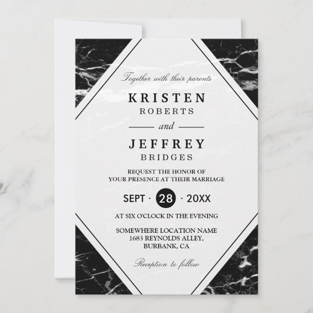 Modern Black White Marble Wedding Invitation (Front)