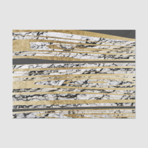 Modern Black White Marble with Faux Gold Stripes Tissue Paper