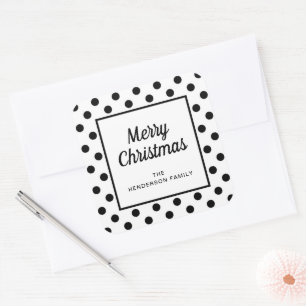 Modern Black White Merry Christmas Square Sticker