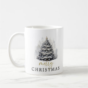 Modern Black & White Merry Christmas Tree Family Coffee Mug