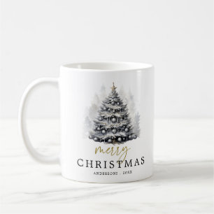 Modern Black & White Merry Christmas Tree Family Coffee Mug