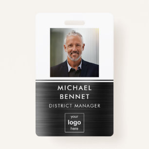 Modern Black White Metal Employee Photo ID  ID Badge