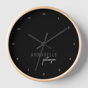 Modern Black & White Minimal Script Personalised Clock