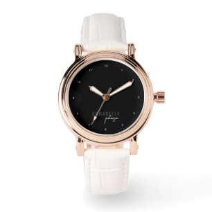 Modern Black & White Minimal Script Personalised Watch