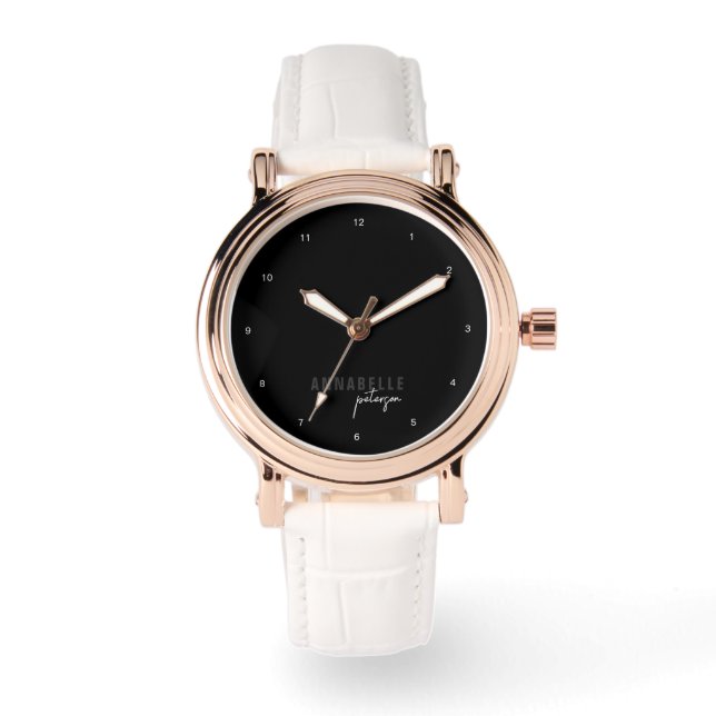 Modern Black & White Minimal Script Personalised Watch (Front)
