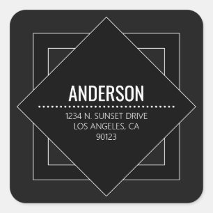 Modern Black & White Minimalist Geometric Square Sticker