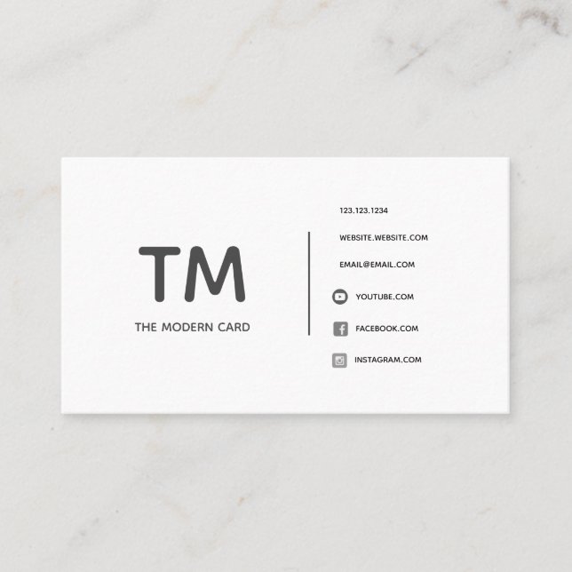Modern Black & White Minimalist Monogram Business Card (Front)