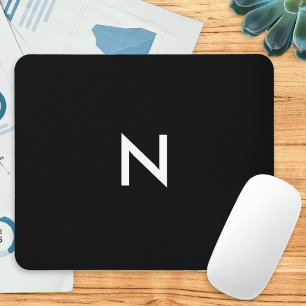 Modern Black White Minimalist Monogram Initial Mouse Mat
