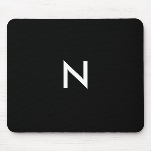 Modern Black White Minimalist Monogram Initial Mouse Mat (Front)