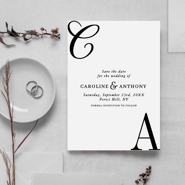 Modern Black & White Minimalist Monogram Wedding Save The Date (Creator Uploaded)