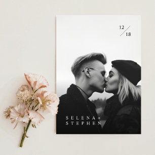 Modern Black & White Minimalist Photo Wedding Invitation