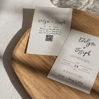 Modern Black & White Minimalist QR Code Wedding