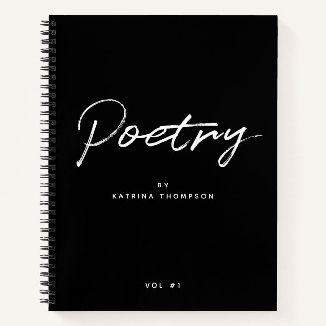 Modern Black White Minimalist Script Poetry Notebook (Front)