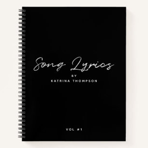 Modern Black White Minimalist Script Song Lyrics Notebook