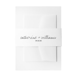Modern Black & White Minimalist Script Wedding Invitation Belly Band