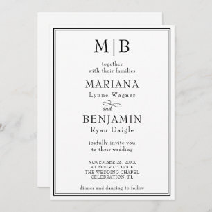 Modern Black White Minimalist Wedding Invitation