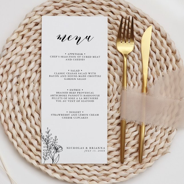 Modern Black White Minimalist Wedding Monogram Menu (Creator Uploaded)