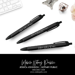 Modern Black White Mobile Notary script Business  Ink Pen