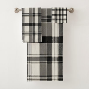 Modern Black White Monochrome Plaid  Bath Towel Set