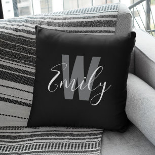 Modern Black White Monogram Cushion