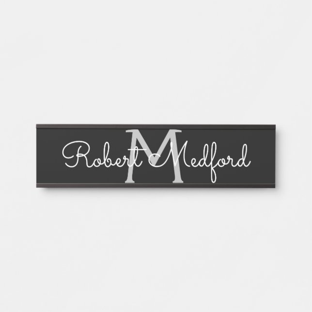 Modern Black & White Monogram Door Sign Name Plate (Front)
