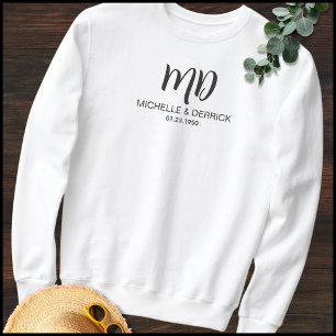Modern Black & White Monogram Husband & Wife Name Sweatshirt