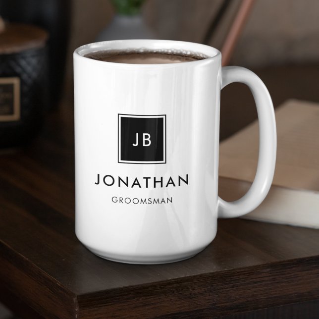 Modern Black & White Monogram Initials Groomsmen Coffee Mug (Creator Uploaded)