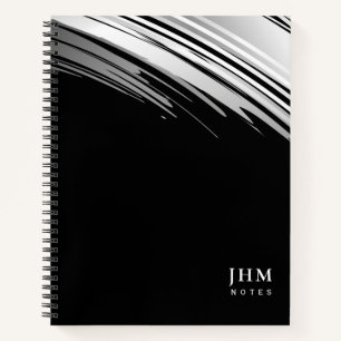 Modern Black & White Monogram Initials + Notes   Notebook