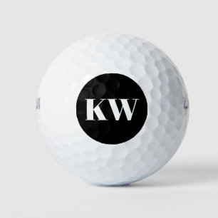 Modern Black White Monogram Initials Personalised Golf Balls