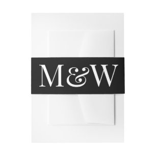 Modern Black White Monogram Initials Wedding Invitation Belly Band