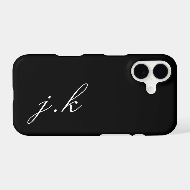 Modern Black White Monogram Name (Back (Horizontal))