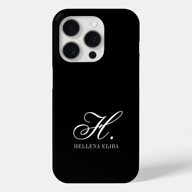 Modern Black White Monogram Name Case-Mate iPhone Case (Back)