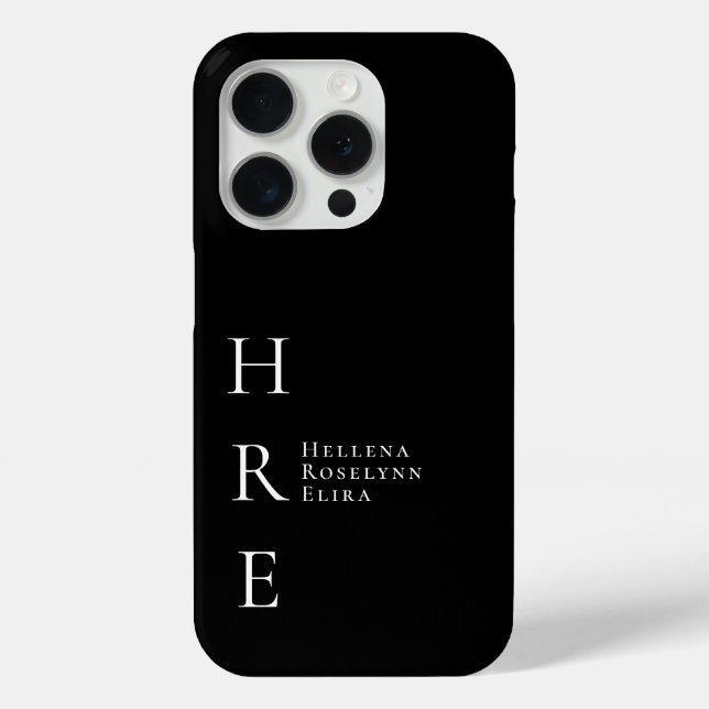 Modern Black White Monogram Name Case-Mate iPhone Case (Back)