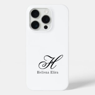 Modern Black White Monogram Name iPhone 15 Pro Case