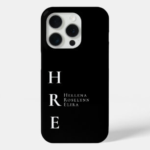 Modern Black White Monogram Name iPhone 15 Pro Case