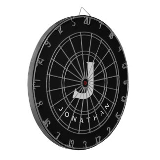 Modern Black White Monogram Name Dartboard