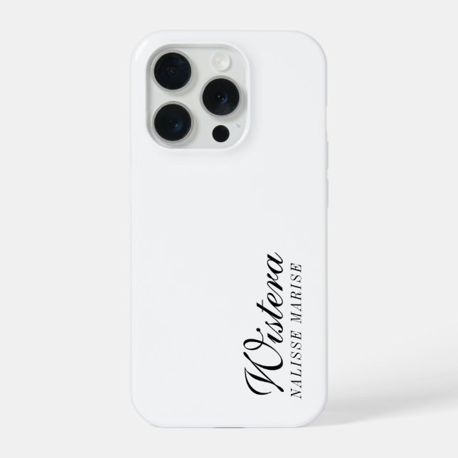 Modern Black White Monogram Name iPhone Case (Back)