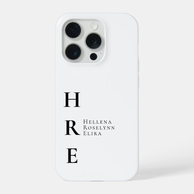 Modern Black White Monogram Name iPhone Case (Back)
