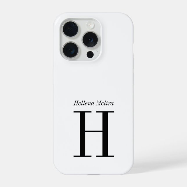Modern Black White Monogram Name iPhone Case (Back)