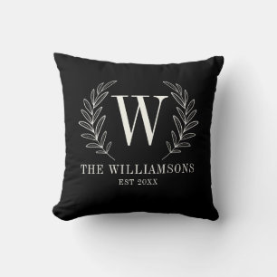 Modern Black White Monogram Name Throw Pillow