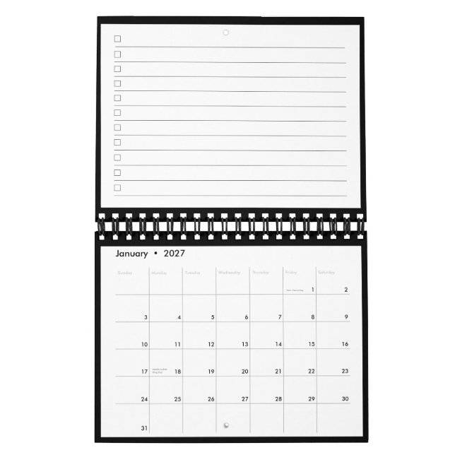 Modern Black White Monogram Name To Do List Calendar (Jan 2027)