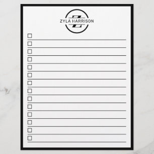 Modern Black White Monogram Name To Do List Flyer