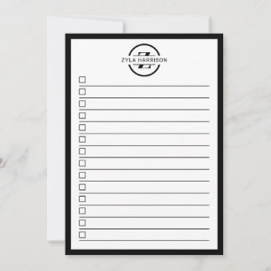 Modern Black White Monogram Name To Do List Invitation