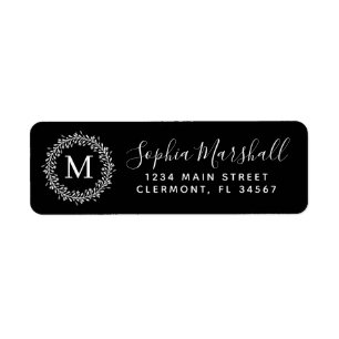 Modern Black White Monogram Return Address Label