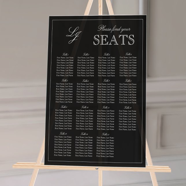 Modern Black & White Monogram Script Wedding Seat Acrylic Sign (Wedding Seating Chart!
)