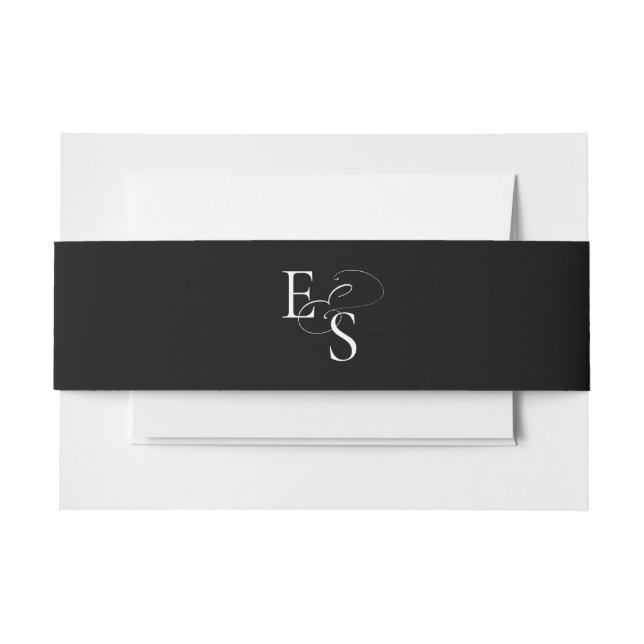 Modern Black White Monogram Wedding Belly Band Invitation Belly Band (Front Example)